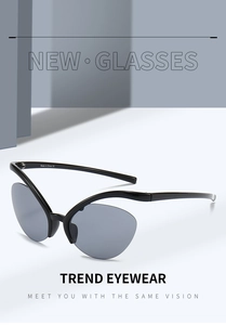 Détails de lunettes papillon tendance à demi-monture avec cadre noir courbé élégant