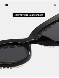 Close-up of comfortable nose support on vintage rhinestone cat-eye sunglasses