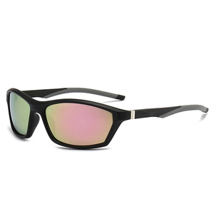 Outdoor sports sunglasses with matte black frame and red mirrored lenses for cycling