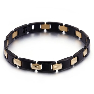 Modern black and gold dual-tone titanium steel geometric link bracelet for men and women