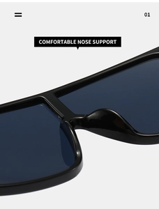 Detail of comfortable integrated nose support on black oversized trendy sunglasses