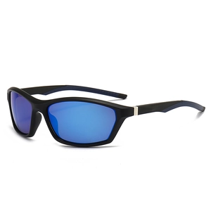 Sport sunglasses with black matte frame and reflective blue mercury lenses for outdoors