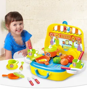 Cuisine de jeu portable pour enfants en valise avec poêles et accessoires de légumes