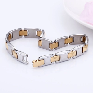 Bracelet chaîne en acier inoxydable bicolore or et argent pour hommes et femmes élégant