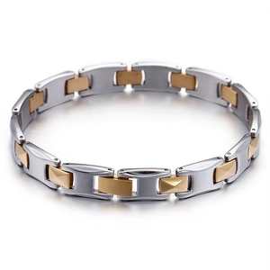Classic two-tone gold and silver stainless steel chain bracelet for men with polished finish