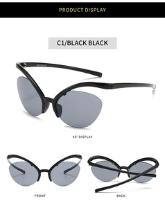 Détails des lunettes de soleil papillon noires avec verres gris semi-cerclés C1/Black