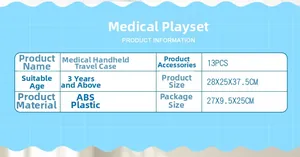 Spécifications du kit médical jouet de 13 pièces avec mallette de transport pour enfants