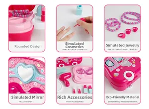 Détails du coffret de maquillage rose pour enfants avec des bords arrondis sécurisés