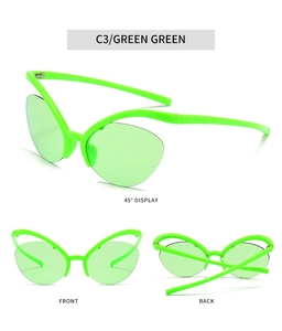 Vues détaillées des lunettes papillon vert fluo montrant les profils avant et latéraux