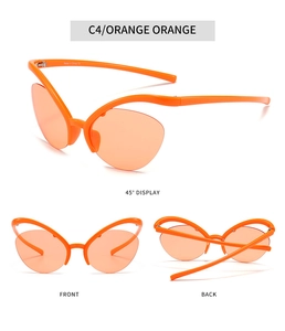 Vues sous trois angles de lunettes papillon orange montrant les détails de monture et verres