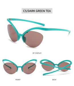 Trois vues de lunettes papillon demi-cerclées vert brillant avec verres thé foncé