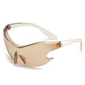 Y2K punk oversized sunglasses with brown tinted flame-edged lenses and transparent frame