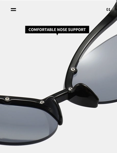 Détail macro de lunettes papillon noires avec support de nez intégré et vis de fixation