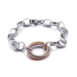 Interlocking tricolor rings on a silver-tone chunky chain bracelet for women