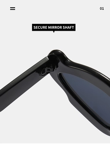 Macro view showing the secure metal hinge design of black floral fashion sunglasses