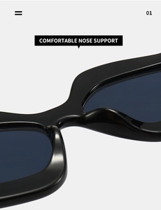 Macro shot of comfortable nose support on black chunky floral irregular sunglasses