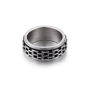 Industrial 304 stainless steel ring with embossed chain pattern on a white background