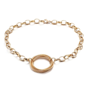 Golden double-circle interlocking twist rope chain necklace on a clean white background