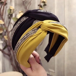 Lot de bandeaux larges à nœud en noir et jaune gingembre avec détails en strass brillants