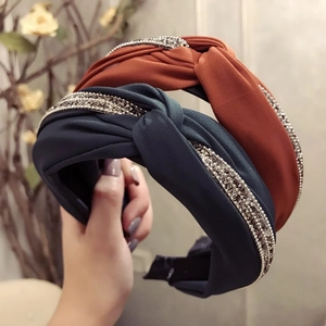 Serre-Tête À Nœud Large Bord Tissu Avec Strass Style Coréen Accessoire Cheveux Élégant Pour Femmes