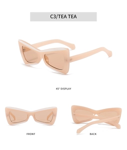 Three-angle view of creative bow-shaped tea colored sunglasses for street style fashion
