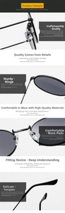 Macro detail of oval sunglasses showing sturdy hinges and comfortable nose pads