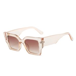 Lunettes de soleil carrées oversize avec monture marbrée champagne et verres dégradés marron