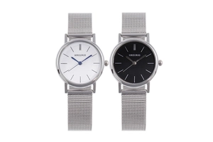 Minimalist quartz watches with silver Milanese mesh straps and sleek monochrome dials