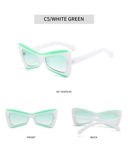 Detailed multi-angle views of butterfly white cat eye sunglasses with green lenses