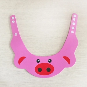 Pink cartoon baby shower cap with adjustable buckles and protective ear covers