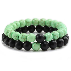 Matte black onyx and turquoise beaded couple bracelets set with contrasting beads