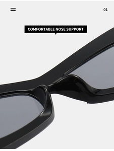 Close-up of comfortable integrated nose support design on black trendy sunglasses