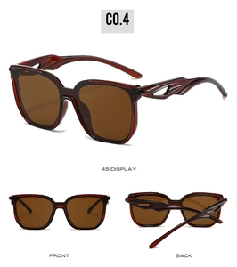 Detailansicht der stilvollen dunklen Bernstein-Sonnenbrille mit flammenförmigem Bügeldekor