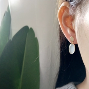 925 Sterling Silver Earrings With 18K Gold Plated Brushed Metal And Light Blue Oval Stone Korean Vintage Drop Earrings