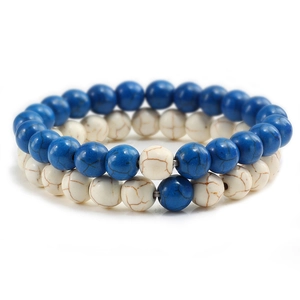 Beaded bracelet set with navy blue and marbled white turquoise stones for women