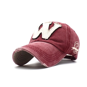 Vintage Washed Cotton Baseball Cap For Men Women Distressed W Letter Patch Embroidered Frayed Edge Retro Adjustable Hat