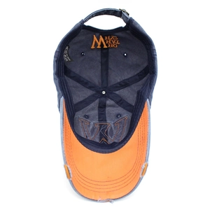 Deep grey cotton baseball cap with orange underbrim and internal structure details