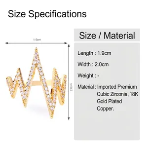 18K gold plated copper heartbeat ring featuring sparkling AAA zircon stones for women