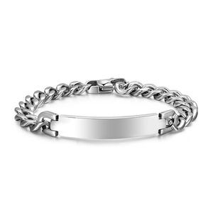 Men Stainless Steel Cuban Link Bracelet Rectangle ID Plate Polished Chain Jewelry