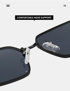 Gros plan des plaquettes en silicone et du pont texturé des lunettes de soleil noires