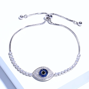 Pulsera del Ojo Turco de plata con circonitas AAA y cadena ajustable