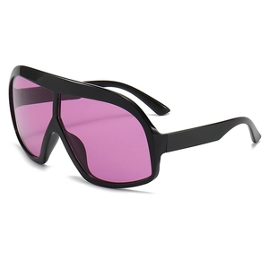 Modern oversized shield sunglasses with black glossy frames and pink tinted lenses