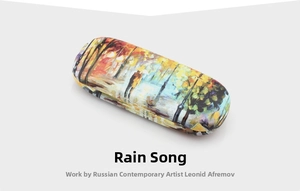 Macro detail of impressionist oil painting art pattern on a hard shell eyeglass case