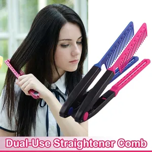 V-shaped clamp hair styling comb for curling and straightening in pink and blue colors