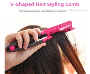 Macro detail of a V-shaped hair styling comb used for straightening and smoothing hair