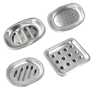 Stainless steel soap dish set with multiple drainage hole patterns for bathrooms