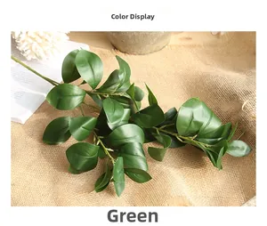 Detail of green Milan leaf foliage on linen fabric for artificial plant home decor
