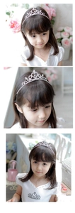 Three-frame collage showing girls wearing a sparkling rhinestone princess crown headband