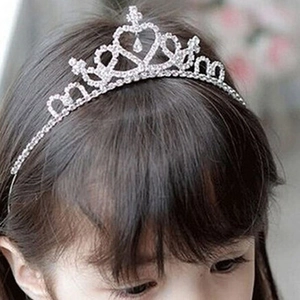 Kids Princess Crown Tiara Headband Sparkling Rhinestone Silver Plated Alloy Hair Accessories For Girls Birthday Party