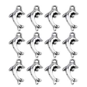 Detailed view of silver dolphin alloy pendants for DIY bracelets and necklaces jewelry making